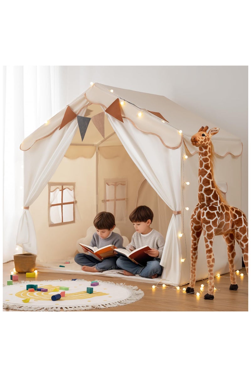 خيمة أطفال، خيمة لعب للأطفال 2 في 1 مع حصيرة مبطنة وأضواء، خيمة لعب كبيرة ببابين و4 نوافذ، خيمة لعب للأطفال داخلية وخارجية، خيمة لعب للأطفال، خيمة أطفال للأطفال، 51 بوصة × 35 بوصة × 51 بوصة - Image 1