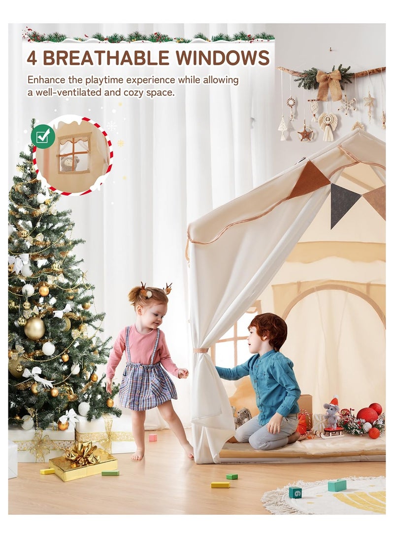 خيمة أطفال، خيمة لعب للأطفال 2 في 1 مع حصيرة مبطنة وأضواء، خيمة لعب كبيرة ببابين و4 نوافذ، خيمة لعب للأطفال داخلية وخارجية، خيمة لعب للأطفال، خيمة أطفال للأطفال، 51 بوصة × 35 بوصة × 51 بوصة - Image 5
