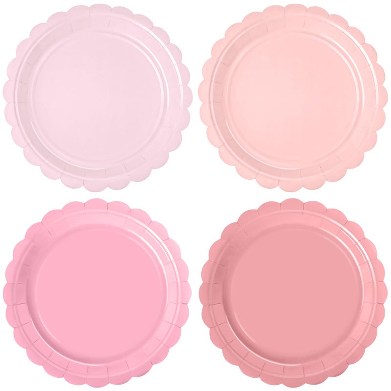 WNINK 48 Pcs Pink Paper Plates Gradient Pink Party Plates 7Disposable Scalloped Dessert Plates for Birthday Wedding Bridal Engagement Baby Shower Party Supplies Dessert Tableware