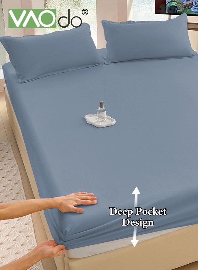 فاو دو مجموعة ملاءات سرير مكونة من 4 قطع، مصنوعة من ألياف دقيقة ناعمة وعميقة الجيب - مجموعة لحاف مقاومة للانكماش والبهتان، مجموعة مفروشات سرير صديقة للبشرة، تشمل ملاءة سرير ملائمة وغطاء لحاف ووسادتين مقاس 200*230 سم - Image 5