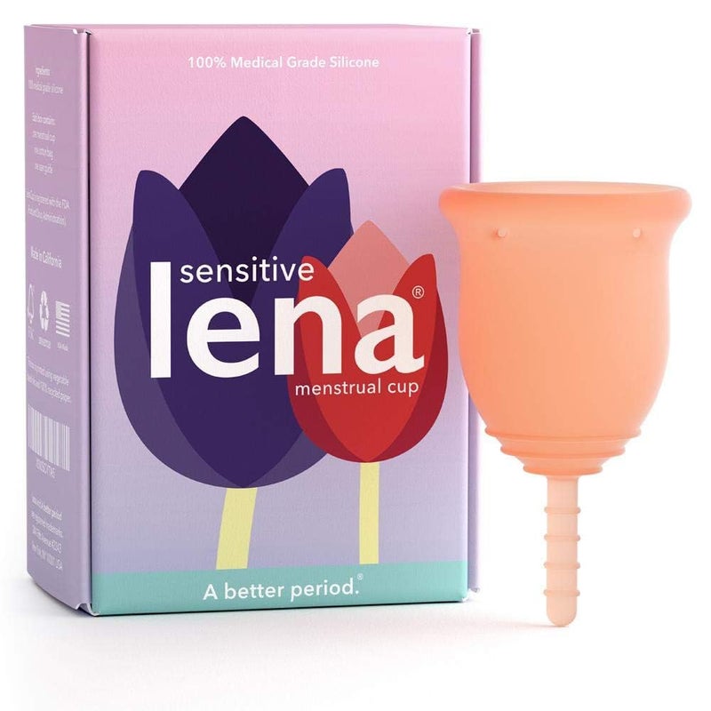 Lena كوب لينا الحساس للدورة الشهرية - قابل لإعادة الاستخدام، سيليكون ناعم، تدفق خفيف وثقيل، للاستخدام للمبتدئين - بديل مثالي للفوط الصحية، السدادات القطنية، ملابس الدورة الشهرية - حل للدورة الشهرية - صغير - كورال - Image 1