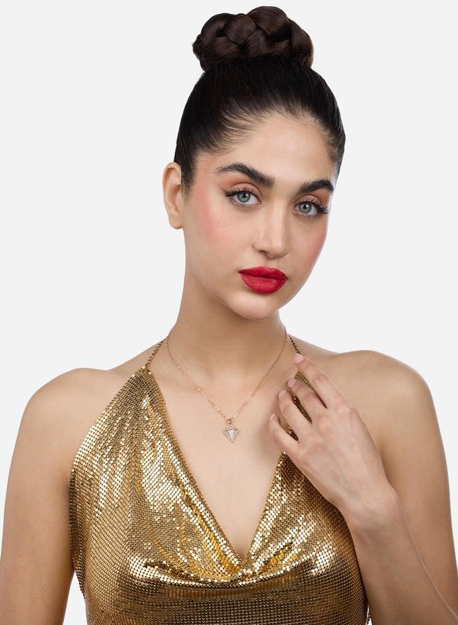 ZAVERI PEARLS Rose Gold Tone Dazzling Cubic Zirconia Diamond Shape Brass Pendant Chain For Women-ZPFK17661 - Image 5