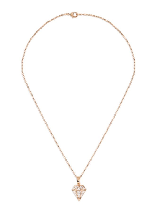 ZAVERI PEARLS Rose Gold Tone Dazzling Cubic Zirconia Diamond Shape Brass Pendant Chain For Women-ZPFK17661 - Image 1