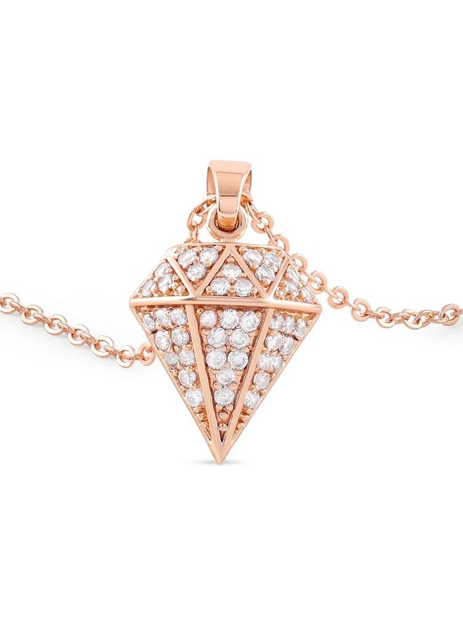 ZAVERI PEARLS Rose Gold Tone Dazzling Cubic Zirconia Diamond Shape Brass Pendant Chain For Women-ZPFK17661 - Image 4
