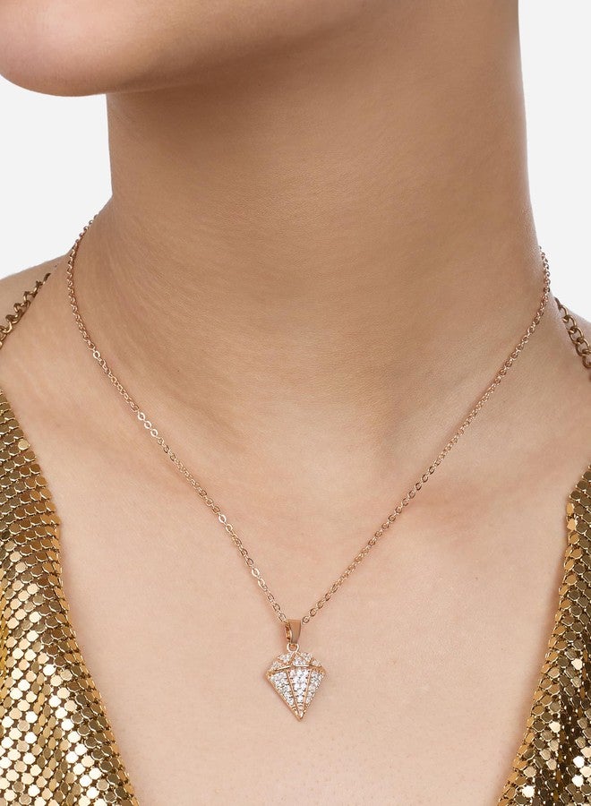 ZAVERI PEARLS Rose Gold Tone Dazzling Cubic Zirconia Diamond Shape Brass Pendant Chain For Women-ZPFK17661 - Image 2