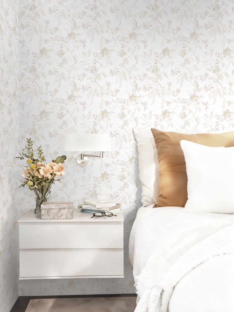 Dimoon 17.3''x78.7'' Boho Peel and Stick Wallpaper Floral Beige Neutral Contact Paper White Bird Wallpaper Removable Yellow Renter Friendly Waterproof Embossed Kitchen Bedroom Bathroom Vinyl Roll - Image 5