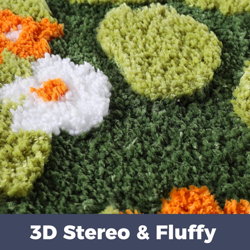 Naoloture Green Floral Moss Bathroom Rug Bath Mat, Ultra Thick Soft 3D Aesthetic Decor Cute Tufted Bath Rugs, Non Slip Absorbent Washable Moss Carpet for Shower Floor Sink Bedroom, 20x32 Inch - Image 4