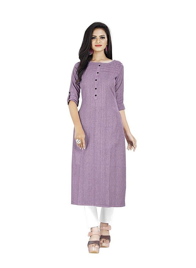 KD Women's & Girls Cotton/Khadi Straight Cut Readymade Kurti for Casual Office Wear Round Neck (X-Large, Purple) (X-Large, Purple) - Image 1