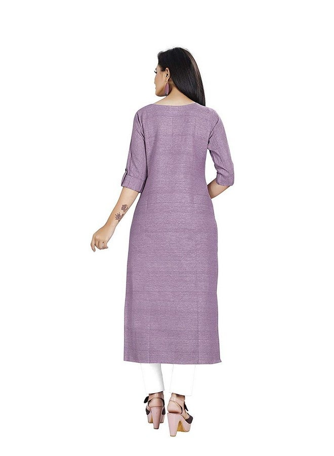 KD Women's & Girls Cotton/Khadi Straight Cut Readymade Kurti for Casual Office Wear Round Neck (X-Large, Purple) (X-Large, Purple) - Image 2