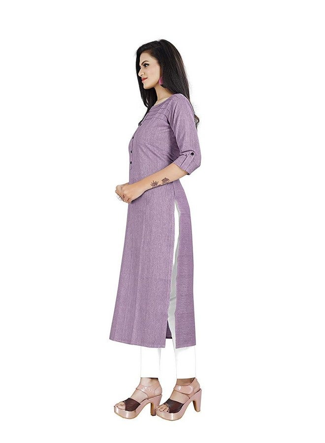 KD Women's & Girls Cotton/Khadi Straight Cut Readymade Kurti for Casual Office Wear Round Neck (X-Large, Purple) (X-Large, Purple) - Image 3