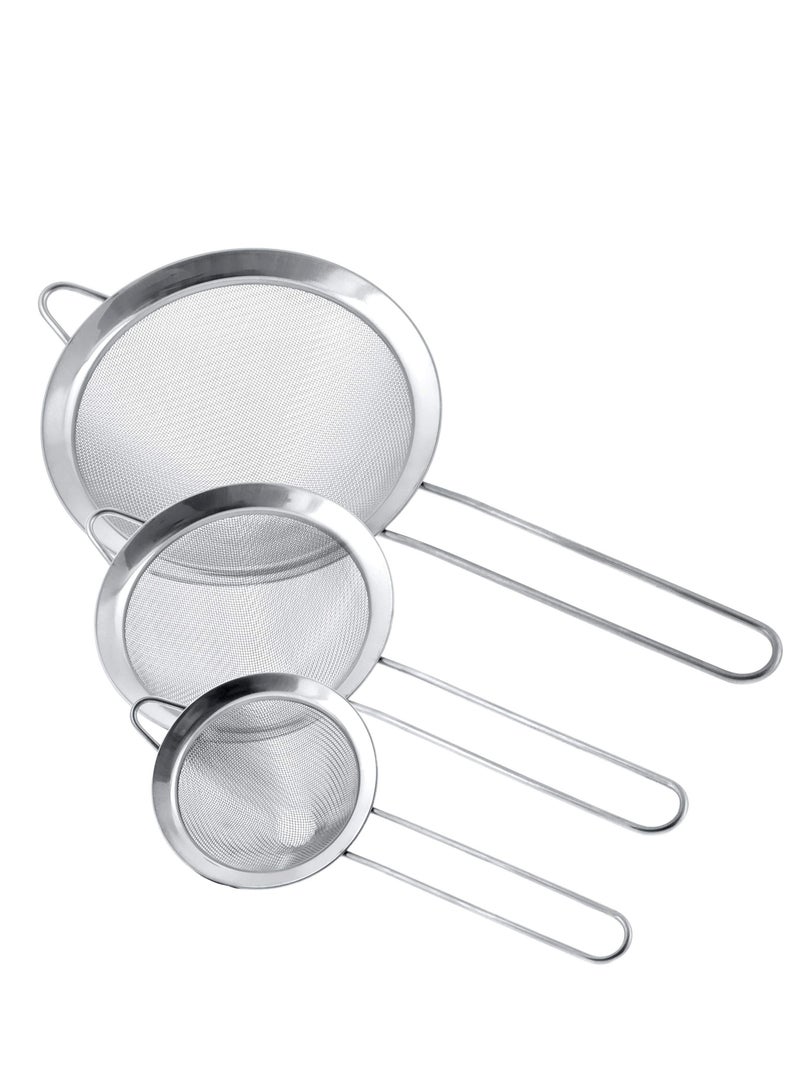 SYOSI Stainless Steel Strainer Skimmer Ladle Set of 3 Premium Quality Extra Fine Twill Mesh Stainless Steel Conical Strainers to Sift Strain Drain and Rinse Vegetables Pastas and Teas - Image 2