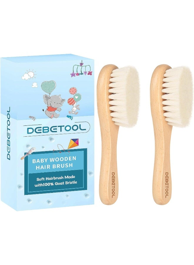 DEBETOOL Baby Hair Brush - 2 piece Baby Hair Brush With Premium Goat Bristle, Natural Wooden Baby Hair Brush for Newborns & Toddlers, Ideal For Cradle Cap - Image 1