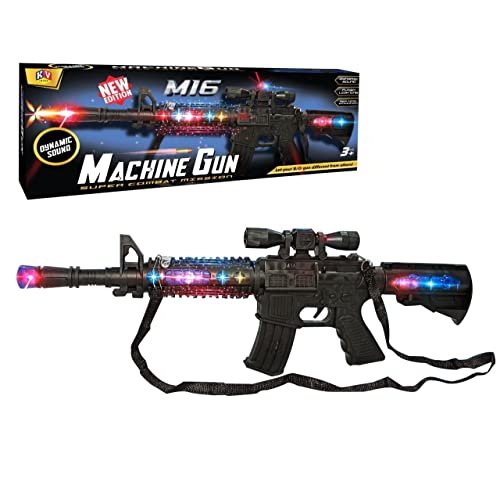 WISHKEY M16 Machine Toy Gun for Kids, Pretend Play Gun Toy with Thrilling Light and Sound Effects with Shoulder Strap, Combat Mission Toy Laser Light Gun for Kids (Set of 1, Black) - Image 1