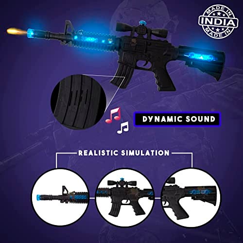 WISHKEY M16 Machine Toy Gun for Kids, Pretend Play Gun Toy with Thrilling Light and Sound Effects with Shoulder Strap, Combat Mission Toy Laser Light Gun for Kids (Set of 1, Black) - Image 5