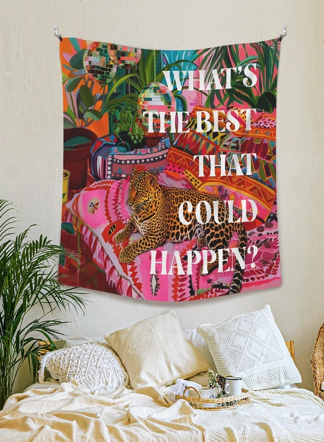 XLDLIOO Preppy Leopard Disco What's The Best That Could Happen Wall Tapestry, Retro Maximalist Tapestry Hanging for Girly Room Bedroom, Groovy Tapestries Wall Decor Art for Teen Girls Dorm 50x60in - Image 3