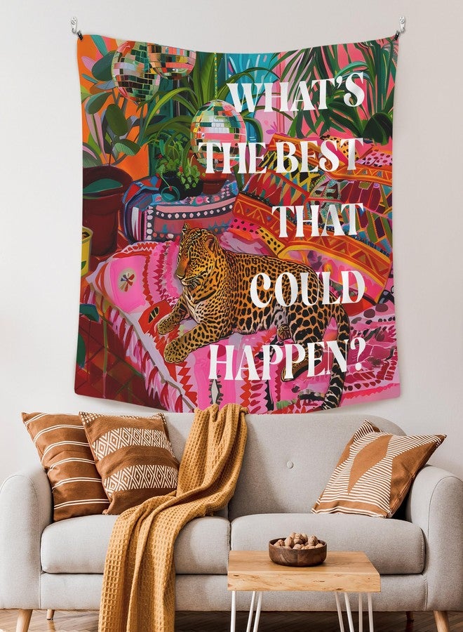 XLDLIOO Preppy Leopard Disco What's The Best That Could Happen Wall Tapestry, Retro Maximalist Tapestry Hanging for Girly Room Bedroom, Groovy Tapestries Wall Decor Art for Teen Girls Dorm 50x60in - Image 2