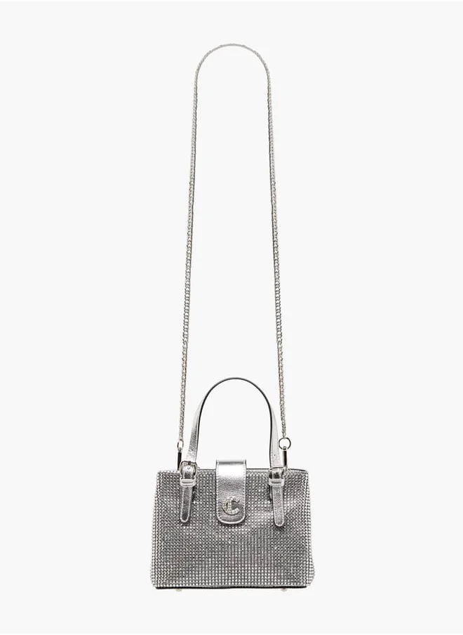 Le Confort Women Embellished Tote Bag with Zip Closure and Detachable Strap