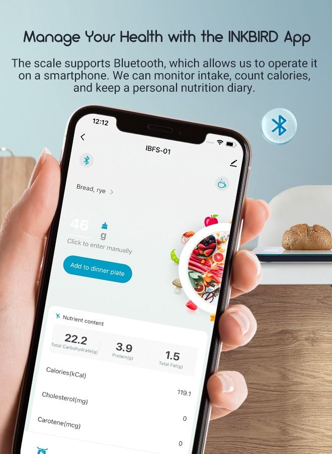 إنك بيرد ميزان مطبخ رقمي بلوتوث INKBIRD IBFS-01 الذكي لفقدان الوزن مع وظيفة الطرْح، تحويل الوحدات، مراقبة السعرات الحرارية والعناصر الغذائية، ودقة قياس حتى 1 جرام لللياقة البدنية والطهي والخبز وإدارة الصحة  - Image 4