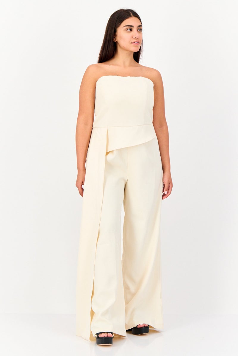 Archive Design Studio Women Plain Strapless Jumpsuit, Beige  - Image 1