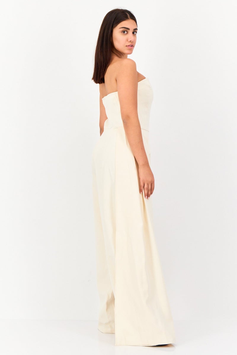 Archive Design Studio Women Plain Strapless Jumpsuit, Beige  - Image 3