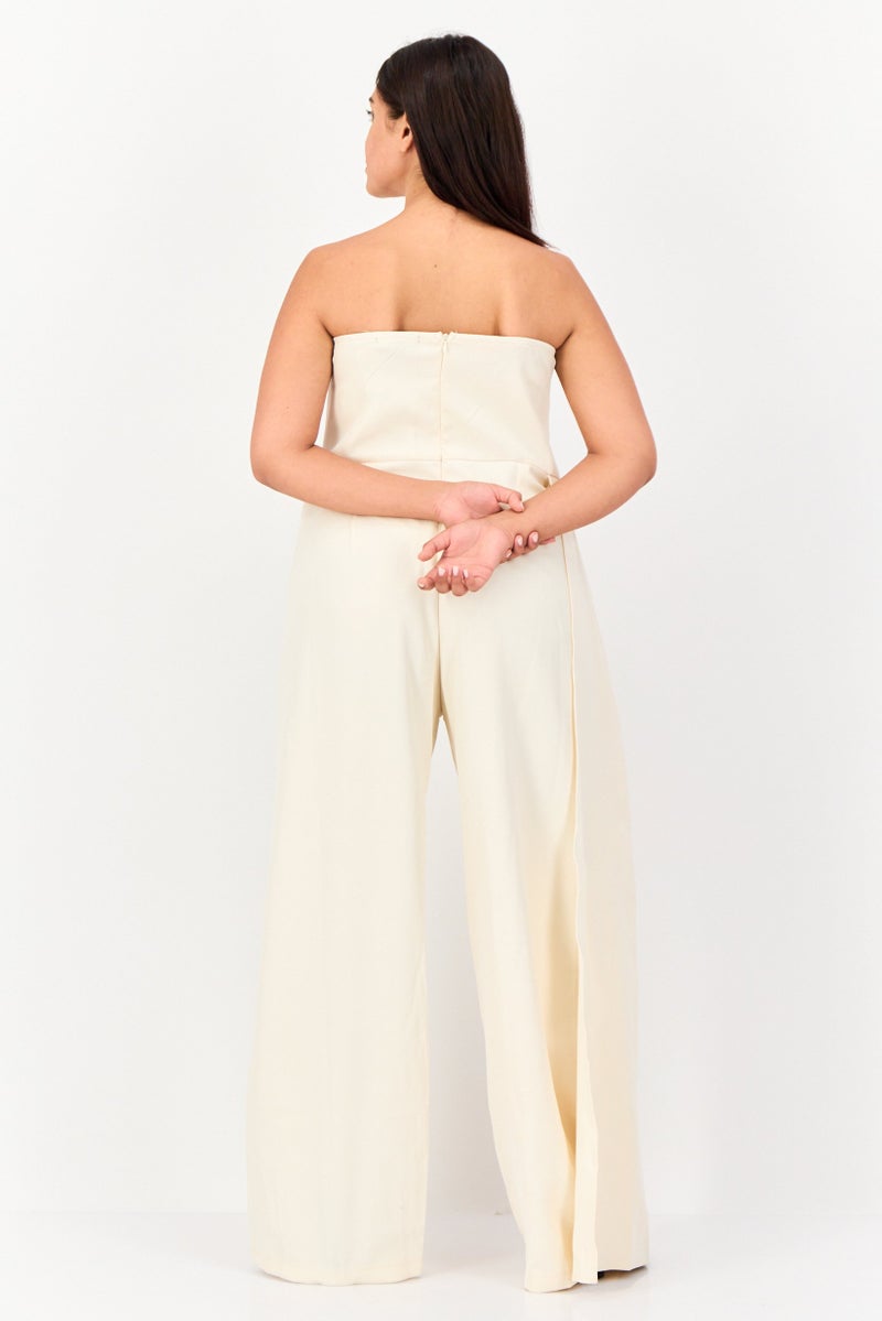 Archive Design Studio Women Plain Strapless Jumpsuit, Beige - Image 2