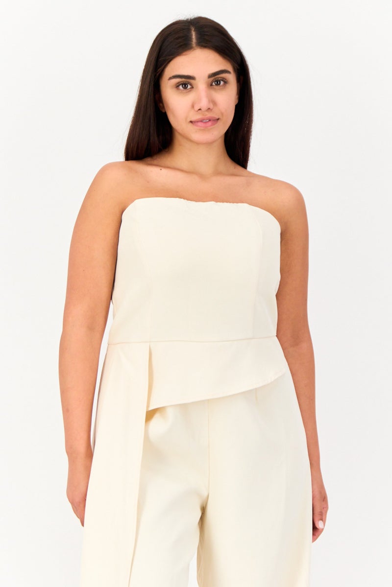Archive Design Studio Women Plain Strapless Jumpsuit, Beige - Image 4