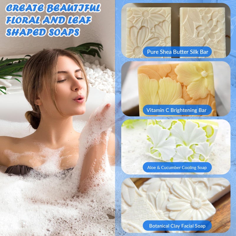 HKNMTT Silicone Square Rectangle Bar Molds Leaf Flower Pattern, 8 Cavities for Candy Soap Making Shower Steamer Homemade Bath Lotion Shampoo Bar DIY Set Non-stick Craft Food Grade 2 Pack - Image 2