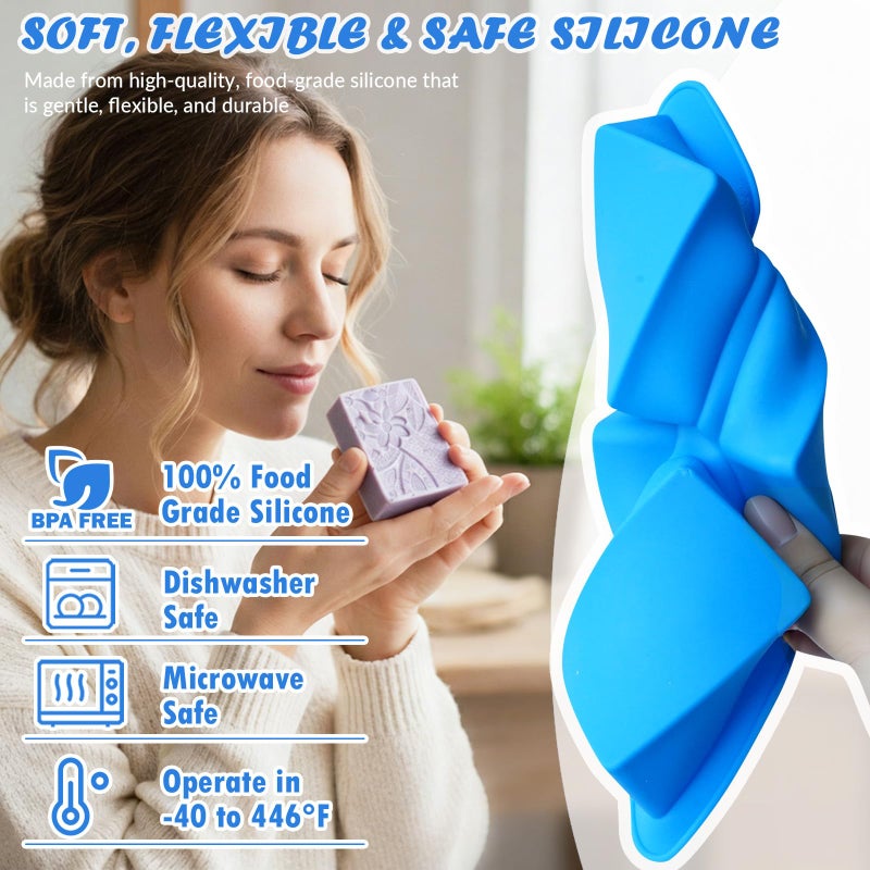 HKNMTT Silicone Square Rectangle Bar Molds Leaf Flower Pattern, 8 Cavities for Candy Soap Making Shower Steamer Homemade Bath Lotion Shampoo Bar DIY Set Non-stick Craft Food Grade 2 Pack - Image 5