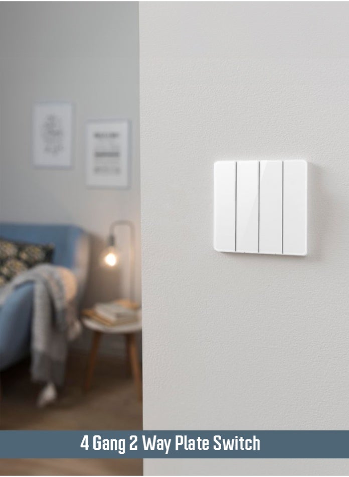 Vmax 4-Gang 2-Way Plate Switch – Modern Square Design, Smooth Quad Control, Durable & Easy Install Wall Switch (WHITE) - Image 1