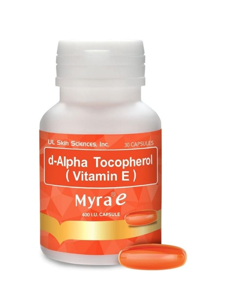 Myra E Vitamin E 400 IU Capsules – d-Alpha Tocopherol Skin and Hair Supplement, 30 Capsules