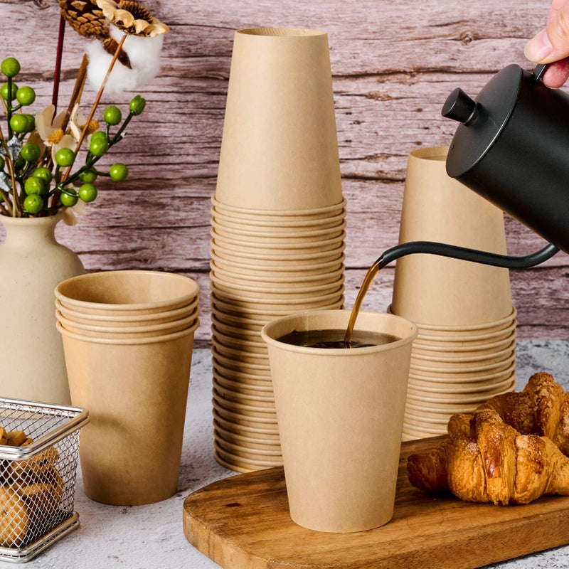 LITOPAK 100 Pack 12 oz Kraft Paper Cups  Disposable Coffee Cups  Disposable Drinking Cups  Hot Coffee Cups  Paper Coffee Cups for Water  Coffee  Juice  and Milk - Image 3