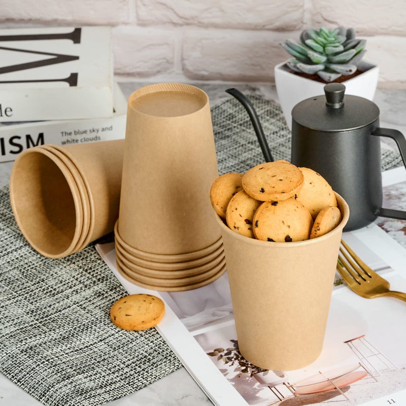 LITOPAK 100 Pack 12 oz Kraft Paper Cups  Disposable Coffee Cups  Disposable Drinking Cups  Hot Coffee Cups  Paper Coffee Cups for Water  Coffee  Juice  and Milk - Image 5