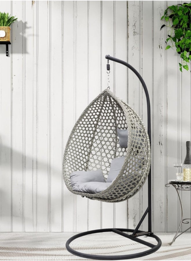 ALWASIT HOME - Hanging swing chair S-2008 Hanging Egg Indoor Outdoor Patio Wicker Rattan Swing Chair with UV Resistant Random Washable Cushions & Iron Frame for Garden, Living Room & Backyard Grey+Black - Image 1