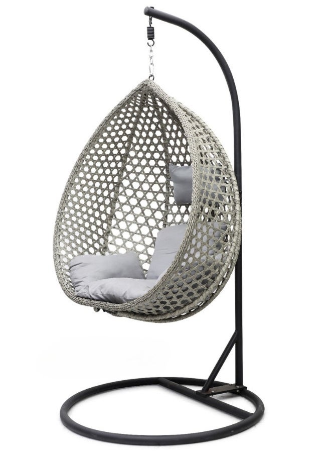 ALWASIT HOME - Hanging swing chair S-2008 Hanging Egg Indoor Outdoor Patio Wicker Rattan Swing Chair with UV Resistant Random Washable Cushions & Iron Frame for Garden, Living Room & Backyard Grey+Black - Image 1