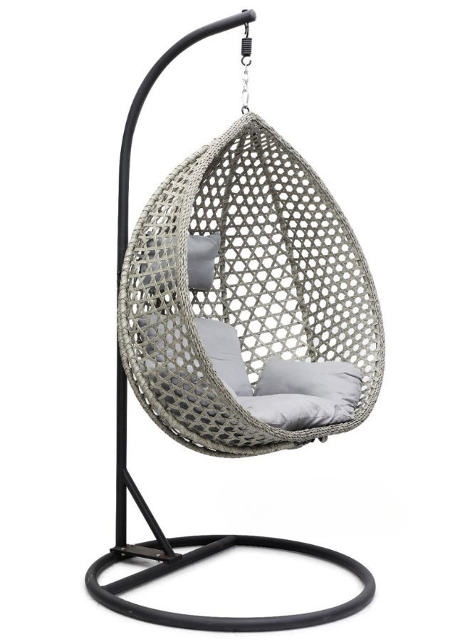 ALWASIT HOME - Hanging swing chair S-2008 Hanging Egg Indoor Outdoor Patio Wicker Rattan Swing Chair with UV Resistant Random Washable Cushions & Iron Frame for Garden, Living Room & Backyard Grey+Black - Image 1