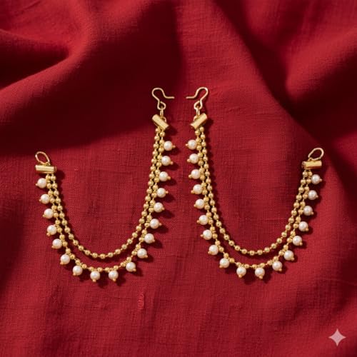 Jwellmart Indian Bollywood Gold Plated Faux Pearl Ear Chains for Earring support Traditional Jewelry - Image 2