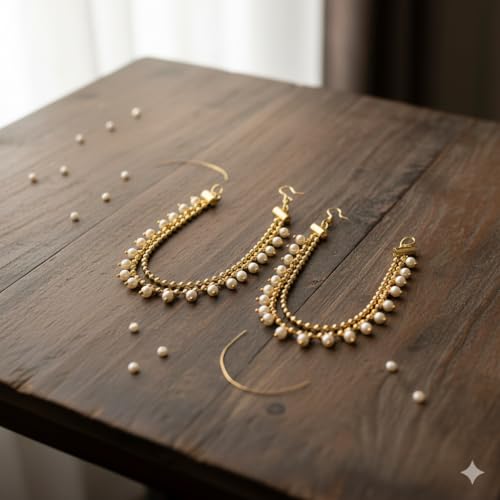 Jwellmart Indian Bollywood Gold Plated Faux Pearl Ear Chains for Earring support Traditional Jewelry - Image 3