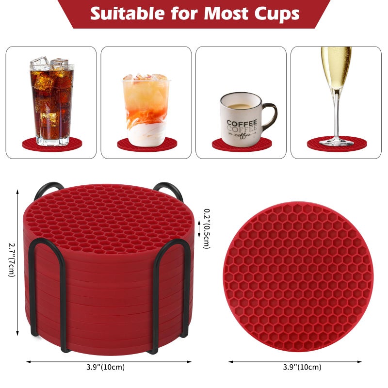 TWTLi Silicone Coasters Set of 12 with Holder Coasters for Drinks Beer Coffee Coasters Suitable for Kinds Cups Hot or Cold Anti-SLI Non-Stick Anti-Overflow Tabletop Protection and Decor (12 Pcs  Wine red) - Image 5