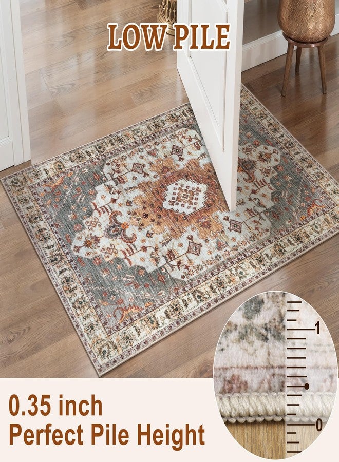 Tangsoo Vintage Rug 2x3 Washable for Entryway, Non Slip Small Area Rug, Indoor Front Door, Print Distressed Turmeric Door Mat Carpet, Soft Low Pile Rugs for Entrance Kitchen Bedroom Bathroom - Image 3
