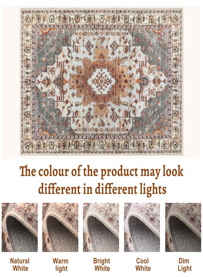 Tangsoo Vintage Rug 2x3 Washable for Entryway, Non Slip Small Area Rug, Indoor Front Door, Print Distressed Turmeric Door Mat Carpet, Soft Low Pile Rugs for Entrance Kitchen Bedroom Bathroom - Image 2