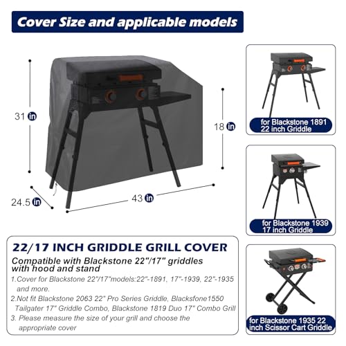 bruwaa Griddle Grill Cover for Blackstone 22 inch and 17 inch with Hood and Stand, Waterproof Grill Cover, 500D Oxford Cloth - Image 2