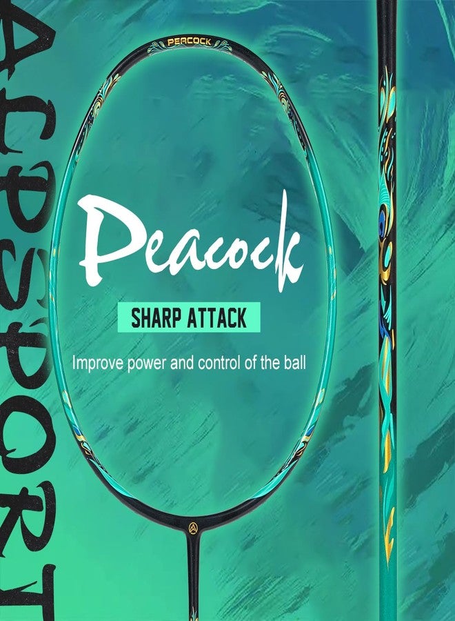 ALPSPORT مضرب تنس الريشة الاحترافي ALPSPORT Peacock 4U G5 6.8mm 40T Graphite Shaft Max 35LBS T800، مصنوع من ألياف الكربون الكاملة بتقنية التشكيل الثانوي، مع علبة هدايا، وحقيبة فلانيل واحدة، وشريطين للمقابض (أسود). - Image 2