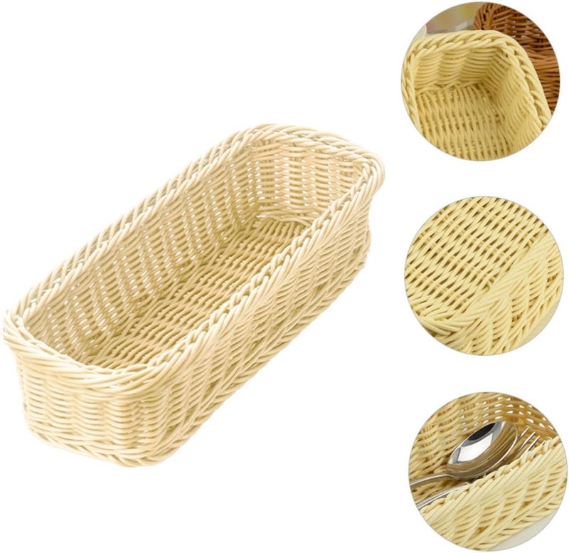 Plastic Rattan Woven Cutlery Storage Basket Tableware Holder Chopsticks Organizer for Kitchen Drawer Cabinet Flatware Container Home Dining - Image 5
