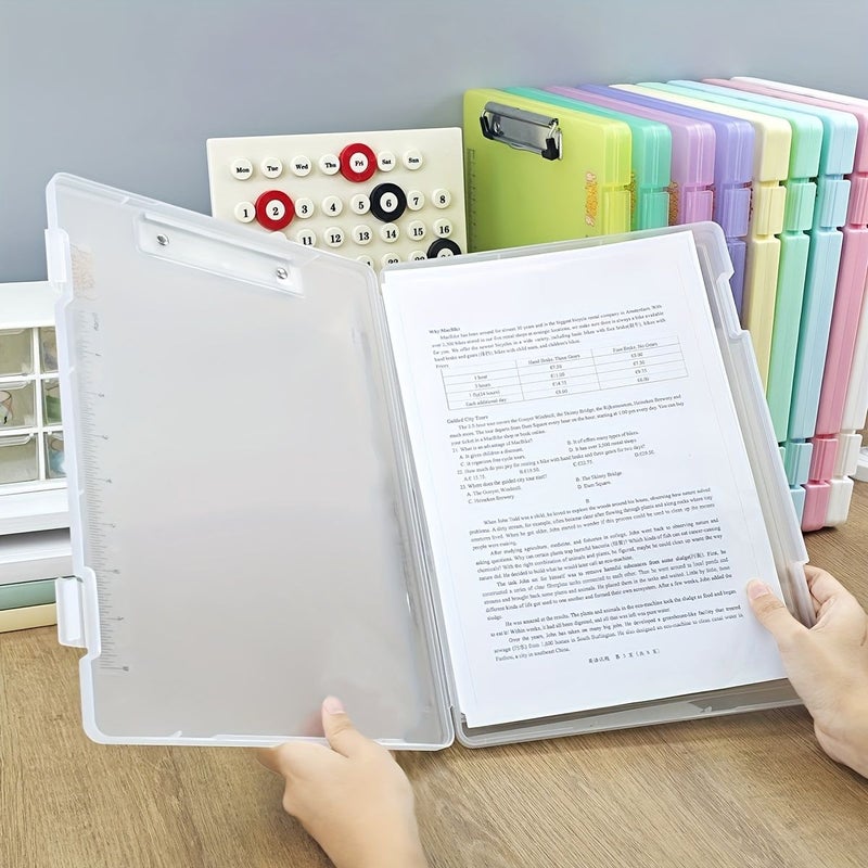علبة تخزين قرطاسية متعددة الوظائف من مقاس A4، 4 في 1، حافظة ملفات مع مسطرة و دفتر ملاحظات بحجم أكبر وسمك أكبر وردي. - Image 5