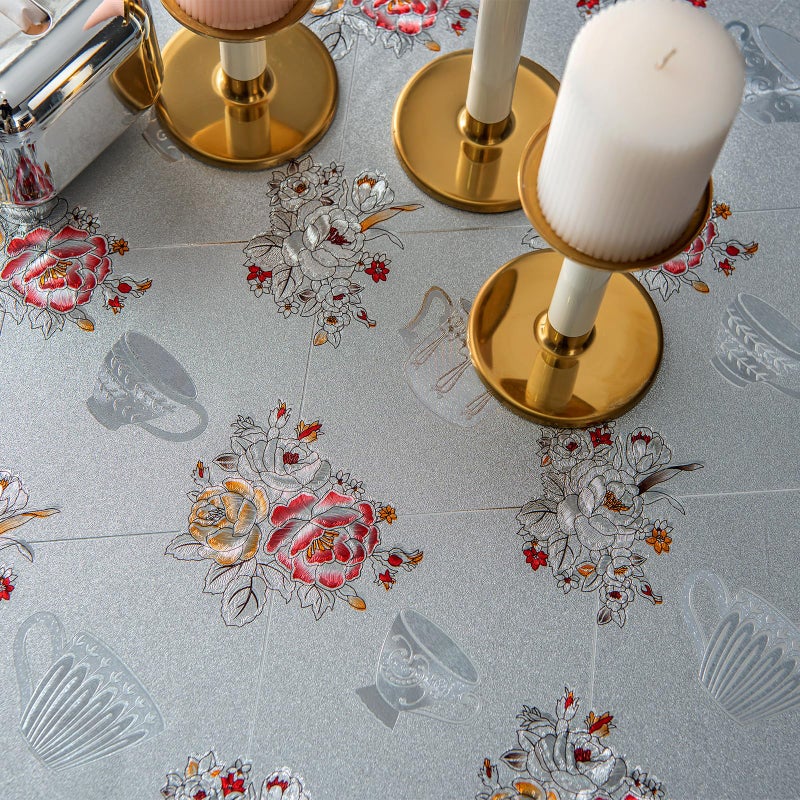 FAVE Silver Tablecloth Heavy Duty Vinyl Tablecloth with Peony 100% Waterproof Oil-Proof PVC Table Cloth for Wedding, Banquet, Birthday, Party, Restaurant Decorations (Silver, 55X78 Inch) - Image 5