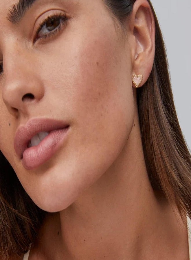 كيندرا سكوت أقراط كيندرا سكوت آري هارت المرصعة، مصنوعة من النحاس المطلي بالذهب عيار 14 قيراطًا، مرصعة بحجر الكوارتز الوردي، مجوهرات عصرية للنساء - Image 3