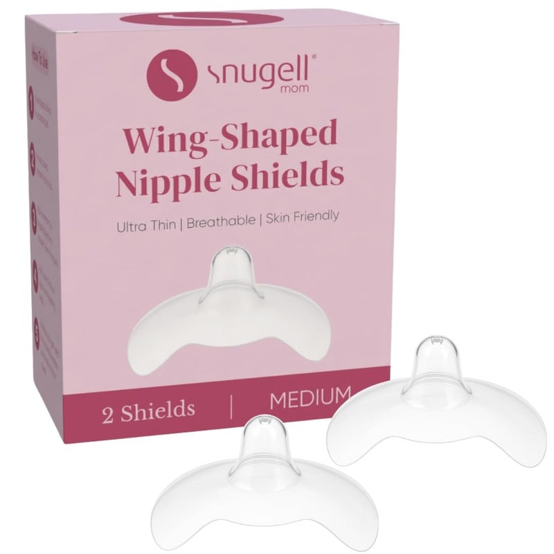 Snugell Wing-Shaped Nipple Shields| Ultra-Thin Silicone Shields for Nursing | 2-Pack with Protective Case | Designed for Use with Flat or Inverted Nipples (Medium) - Image 1