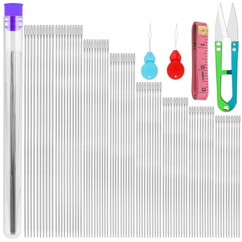 UOOU 85 Pcs Beading Needles Set, 8 Sizes Long Straight Beading Thread Needles, Beading Needles for Seed Beads Jewelry Making - Image 1