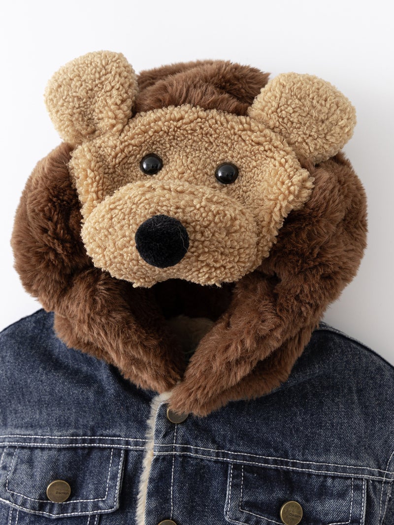 Winter Korean Style Fleece-Lined Thickened Warm Denim Jacket For Children, Boys And Girls, With 3D Doll Parka - Image 5