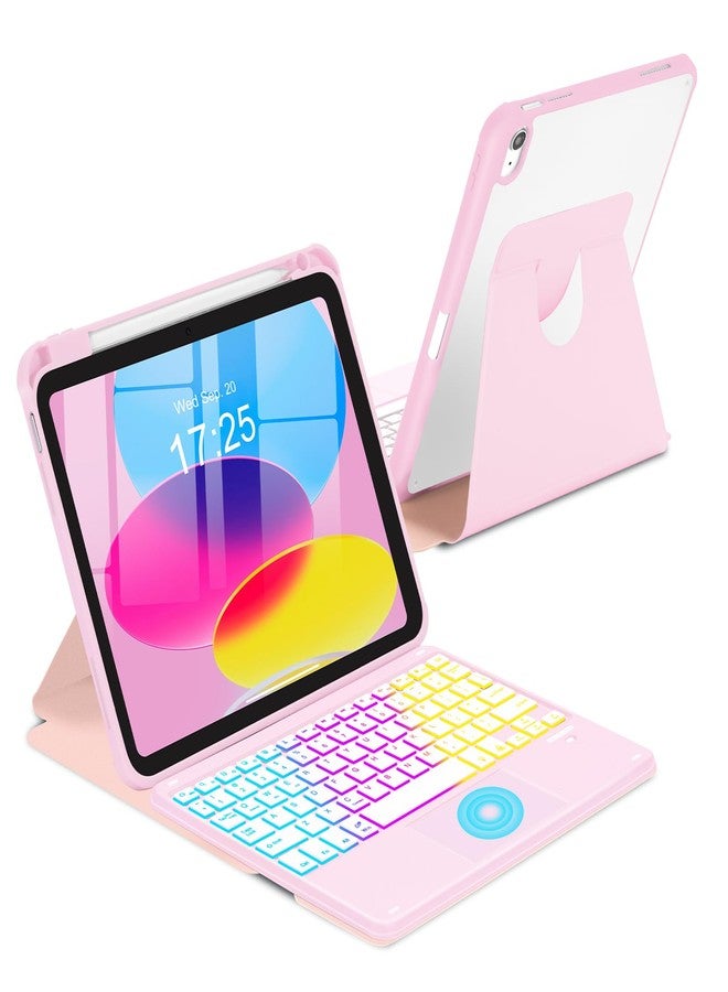 MePadKey Touchpad Keyboard Case for iPad (A16) 11th 10th Generation, 360 Rotation Cover with Pencil Holder Wireless Backlit Detachable Keypad for iPad 11 inch 2025/10 Gen 10.9" 2022 Pink - Image 1